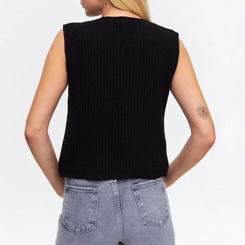 Amiblvowa Women Crochet Vest Y2k Tie Front Knit V Neck Sleeveless Tank Top Open Front Going Out Crop Sweater Vest Tops in Saudi Arabia
