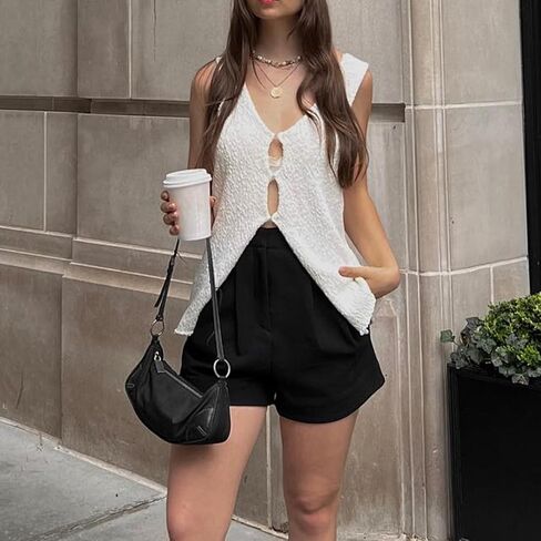 Amiblvowa Women Crochet Vest Y2k Tie Front Knit V Neck Sleeveless Tank Top Open Front Going Out Crop Sweater Vest Tops in Saudi Arabia