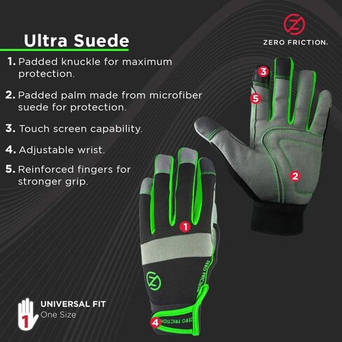 Zero Friction WG100012 Men's Universal-Fit Ultra Suede Work Gloves, Blue in Saudi Arabia