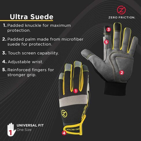 Zero Friction WG100012 Men's Universal-Fit Ultra Suede Work Gloves, Blue in Saudi Arabia