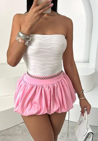 تنورة Y2K نسائية صغيرة من SHINFY ذات ثنيات مكشكشة على شكل حرف A وخصر عالٍ تنانير قصيرة منتفخة ملابس النادي in Saudi Arabia