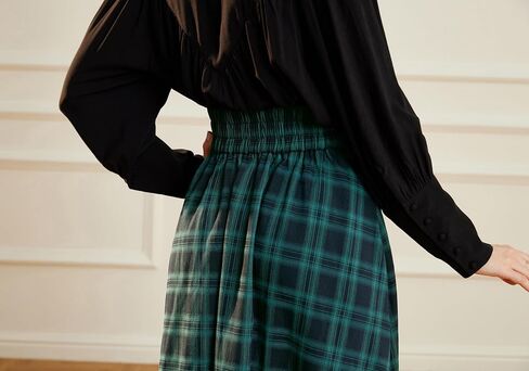 Scarlet Darkness Womens Plaid Skirt Elastic Waist A-Line Victorian Tartan Maxi Skirts in Saudi Arabia