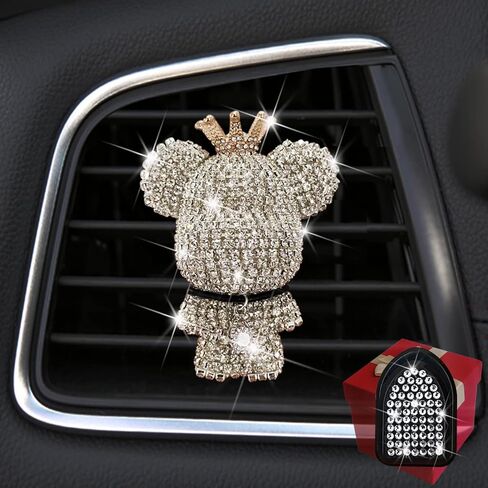 Bling Cute Diamond Bear Air Vent Clips Car Accessories,Shiny Crystal Bear Car Air Freshener Vent Clip,Rhinestone Car Decor Interior,Holiday Gift for Boys Girls Friends Family (Black) in Kuwait