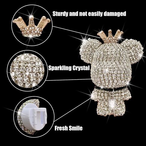 Bling Cute Diamond Bear Air Vent Clips Car Accessories,Shiny Crystal Bear Car Air Freshener Vent Clip,Rhinestone Car Decor Interior,Holiday Gift for Boys Girls Friends Family (Black) in Kuwait