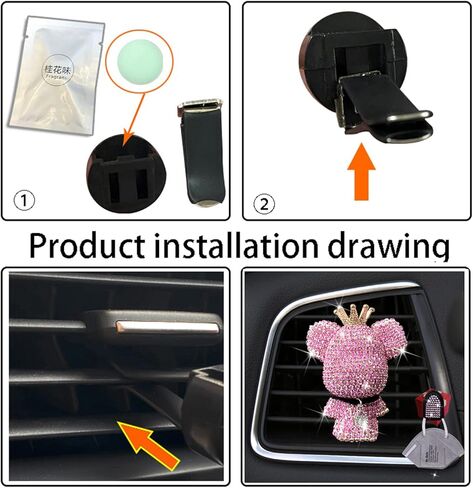 Bling Cute Diamond Bear Air Vent Clips Car Accessories,Shiny Crystal Bear Car Air Freshener Vent Clip,Rhinestone Car Decor Interior,Holiday Gift for Boys Girls Friends Family (Black) in Kuwait