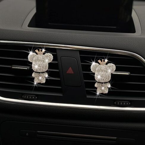 Bling Cute Diamond Bear Air Vent Clips Car Accessories,Shiny Crystal Bear Car Air Freshener Vent Clip,Rhinestone Car Decor Interior,Holiday Gift for Boys Girls Friends Family (Black) in Kuwait