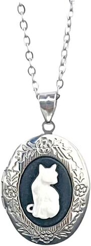 Zian Cameo Cat Necklace Book Necklace Book Lock Necklace Oval Necklace Photo Locket Book Lovers Necklace Cute Back-To-School Necklace in Kuwait