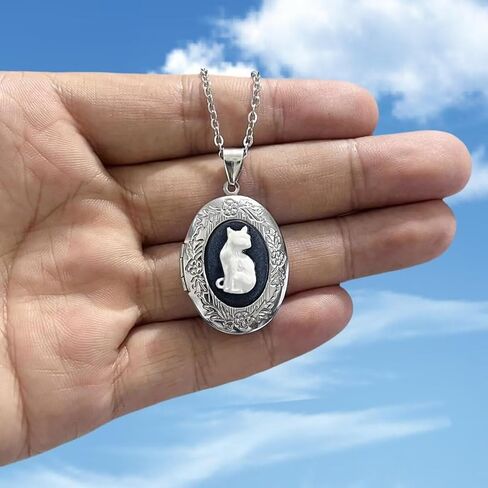 Zian Cameo Cat Necklace Book Necklace Book Lock Necklace Oval Necklace Photo Locket Book Lovers Necklace Cute Back-To-School Necklace in Kuwait