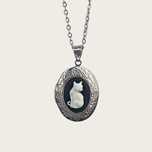 Zian Cameo Cat Necklace Book Necklace Book Lock Necklace Oval Necklace Photo Locket Book Lovers Necklace Cute Back-To-School Necklace in Kuwait