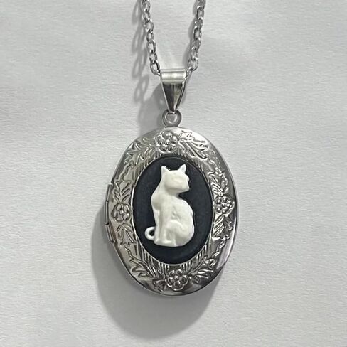 Zian Cameo Cat Necklace Book Necklace Book Lock Necklace Oval Necklace Photo Locket Book Lovers Necklace Cute Back-To-School Necklace in Kuwait