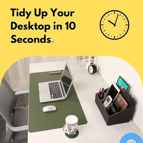 منظم مكتب جلدي مع قاعدة مقاس 4 بوصات، سعة كبيرة 5 مقصورات، توحيد سطح المكتب، مصنوع يدويًا (أسود) in Kuwait