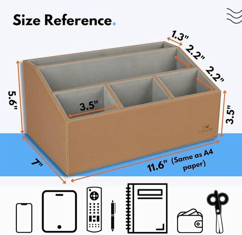 منظم مكتب جلدي مع قاعدة مقاس 4 بوصات، سعة كبيرة 5 مقصورات، توحيد سطح المكتب، مصنوع يدويًا (أسود) in Kuwait