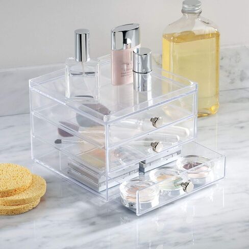 iDesign 3 Plastic Vanity, Compact Slim Storage Organization Drawers Set for Cosmetics, Dental Supplies, Hair Care, Bathroom, Dorm, Desk, Countertop, Office, 6.5" x 7" x 5" in Saudi Arabia