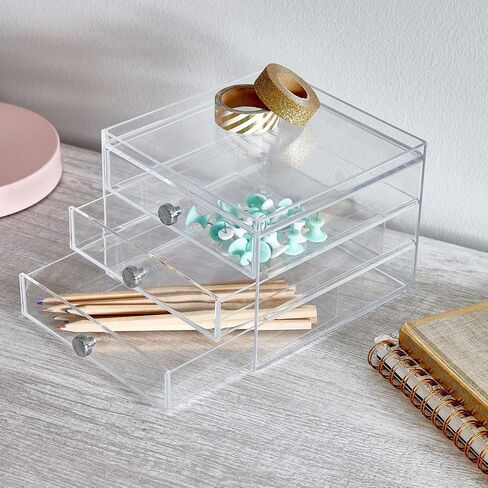 iDesign 3 Plastic Vanity, Compact Slim Storage Organization Drawers Set for Cosmetics, Dental Supplies, Hair Care, Bathroom, Dorm, Desk, Countertop, Office, 6.5" x 7" x 5" in Saudi Arabia