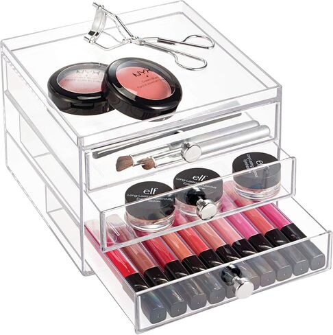 iDesign 3 Plastic Vanity, Compact Slim Storage Organization Drawers Set for Cosmetics, Dental Supplies, Hair Care, Bathroom, Dorm, Desk, Countertop, Office, 6.5" x 7" x 5" in Saudi Arabia