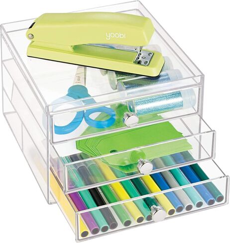 iDesign 3 Plastic Vanity, Compact Slim Storage Organization Drawers Set for Cosmetics, Dental Supplies, Hair Care, Bathroom, Dorm, Desk, Countertop, Office, 6.5" x 7" x 5" in Saudi Arabia