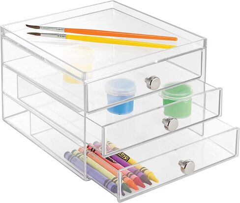 iDesign 3 Plastic Vanity, Compact Slim Storage Organization Drawers Set for Cosmetics, Dental Supplies, Hair Care, Bathroom, Dorm, Desk, Countertop, Office, 6.5" x 7" x 5" in Saudi Arabia