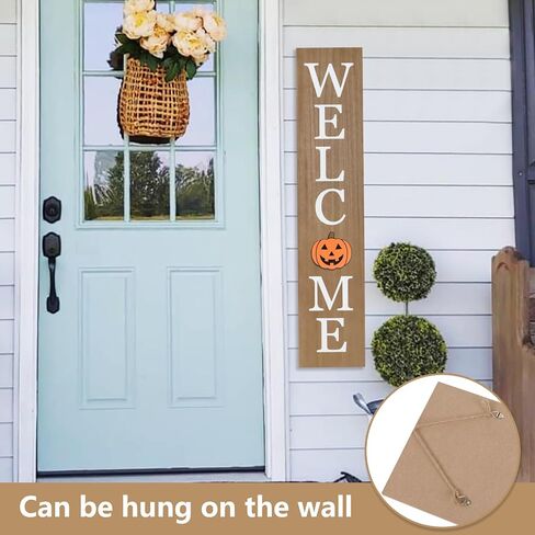 Interchangeable Welcome Sign for Front Porch- 45"X9" Large Standing/Hanging Wooden Sign with 12 PCS Replaceable Icons for Farmhouse Harvest Fall Halloween Thanksgiving Porch Wall Yard Decorations (Black) in Saudi Arabia