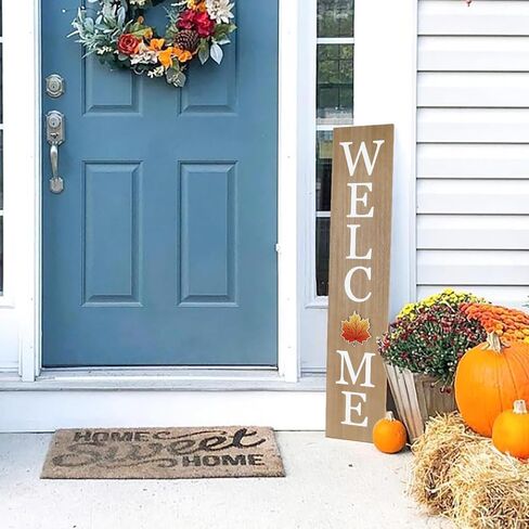 Interchangeable Welcome Sign for Front Porch- 45"X9" Large Standing/Hanging Wooden Sign with 12 PCS Replaceable Icons for Farmhouse Harvest Fall Halloween Thanksgiving Porch Wall Yard Decorations (Black) in Saudi Arabia