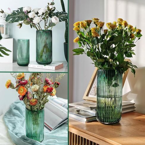Flower Vase 7.6 Inch Green Thickened Glass Vase for Lego Flowers,Bookshelf,Dinner Table,Office Desktop,Meeting Room,Bathroom,Countertop,Home Christmas Day Decoration in Saudi Arabia