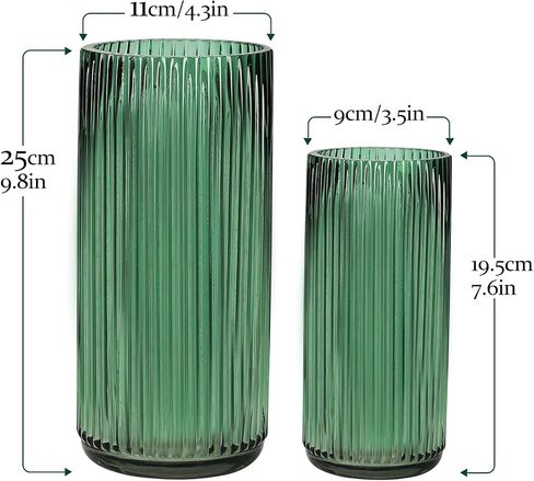 Flower Vase 7.6 Inch Green Thickened Glass Vase for Lego Flowers,Bookshelf,Dinner Table,Office Desktop,Meeting Room,Bathroom,Countertop,Home Christmas Day Decoration in Saudi Arabia