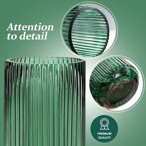 Flower Vase 7.6 Inch Green Thickened Glass Vase for Lego Flowers,Bookshelf,Dinner Table,Office Desktop,Meeting Room,Bathroom,Countertop,Home Christmas Day Decoration in Saudi Arabia