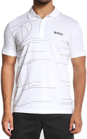 قميص بولو رجالي من Hugo Boss Paddy 3 مصنوع من القطن المطاطي بمقاس كلاسيكي بنمط عاكس 50472552 (الولايات المتحدة، ألفا، متوسط، عادي، أبيض 100) in Kuwait