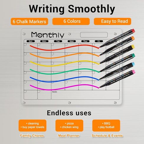 Magnetic Calendar for Fridge, FOTEEMO 2 Pcs Refrigerator Calendar Magnetic Dry Erase Clear Calendar for Fridge Includes 6 Dry Chalk Markers with 6 Colors White Acrylic Calendar (15.7"x11.8") in Kuwait