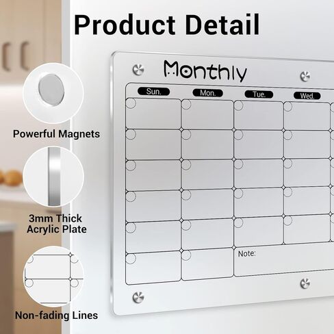 Magnetic Calendar for Fridge, FOTEEMO 2 Pcs Refrigerator Calendar Magnetic Dry Erase Clear Calendar for Fridge Includes 6 Dry Chalk Markers with 6 Colors White Acrylic Calendar (15.7"x11.8") in Kuwait