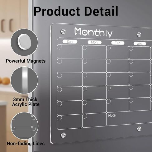 Magnetic Calendar for Fridge, FOTEEMO 2 Pcs Refrigerator Calendar Magnetic Dry Erase Clear Calendar for Fridge Includes 6 Dry Chalk Markers with 6 Colors White Acrylic Calendar (15.7"x11.8") in Saudi Arabia