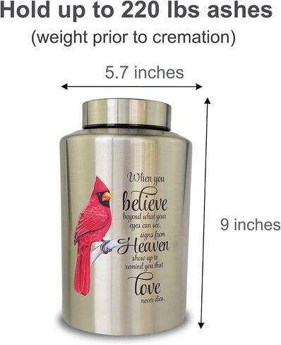 Up to 220 lbs Large Cremation Urns for Adult Human Ashes, Decorative Urn for Male Female Ashes with Velvet Bag（Cardinal） in Kuwait