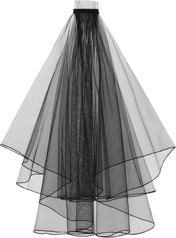 Women's Short Black Simple Tulle Lace Sheer Wedding Bridal Veil Bachelorette Party Halloween Veil in Saudi Arabia