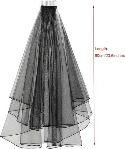 Women's Short Black Simple Tulle Lace Sheer Wedding Bridal Veil Bachelorette Party Halloween Veil in Saudi Arabia