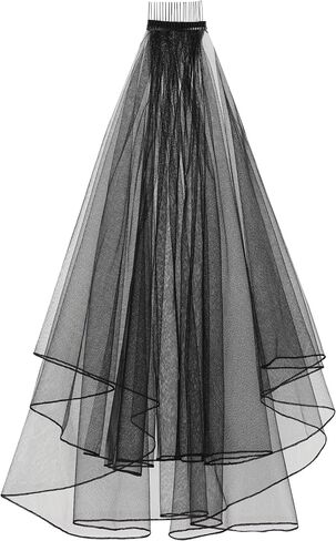 Women's Short Black Simple Tulle Lace Sheer Wedding Bridal Veil Bachelorette Party Halloween Veil in Saudi Arabia