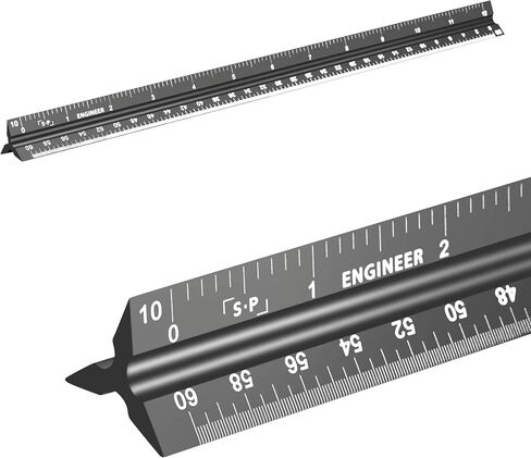 Engineer Scale Ruler (Laser-Etched) Solid Aluminum Core | Simple Precision 12 Inch Triangular Engineering Ruler with Imperial Measurements in Saudi Arabia