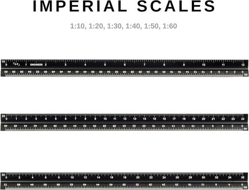 Engineer Scale Ruler (Laser-Etched) Solid Aluminum Core | Simple Precision 12 Inch Triangular Engineering Ruler with Imperial Measurements in Saudi Arabia