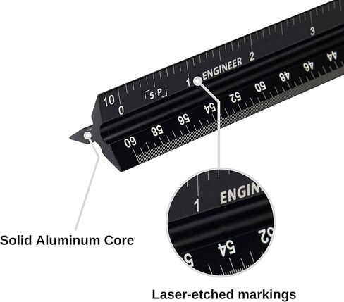 Engineer Scale Ruler (Laser-Etched) Solid Aluminum Core | Simple Precision 12 Inch Triangular Engineering Ruler with Imperial Measurements in Saudi Arabia