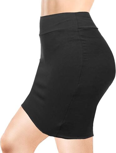 Topdress Women's Bodycon Mini Club Skirts Basic Elastic High Waisted Stretch Pencil Short Skirts with Slit in Saudi Arabia