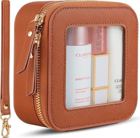 Clear Makeup Bag | Mini Makeup Bag | Small Makeup Bag/Small Cosmetic Bag for Purse | Cute Leather Makeup Pouch | Purse Organizer | Car Travel Purse Essentials for Women (White Mini) in Saudi Arabia