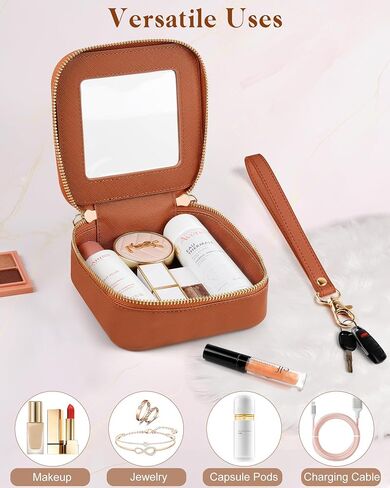 Clear Makeup Bag | Mini Makeup Bag | Small Makeup Bag/Small Cosmetic Bag for Purse | Cute Leather Makeup Pouch | Purse Organizer | Car Travel Purse Essentials for Women (White Mini) in Saudi Arabia