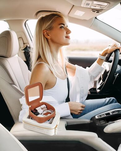 Clear Makeup Bag | Mini Makeup Bag | Small Makeup Bag/Small Cosmetic Bag for Purse | Cute Leather Makeup Pouch | Purse Organizer | Car Travel Purse Essentials for Women (White Mini) in Saudi Arabia