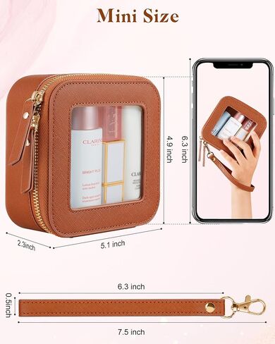 Clear Makeup Bag | Mini Makeup Bag | Small Makeup Bag/Small Cosmetic Bag for Purse | Cute Leather Makeup Pouch | Purse Organizer | Car Travel Purse Essentials for Women (White Mini) in Saudi Arabia