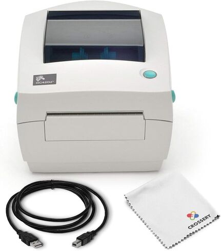 حزمة الطابعة المكتبية الحرارية المباشرة GC420D من Zebra Label للمكتب مع كابل USB-A وقماش من الألياف الدقيقة لسهولة وضع العلامات (متجددة) in Saudi Arabia