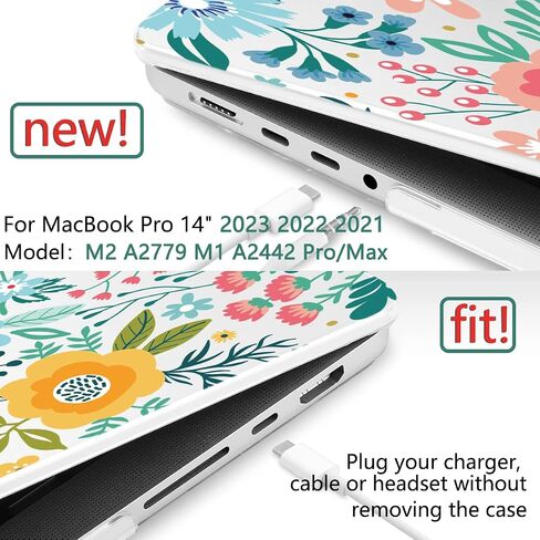 TWOLSKOO متوافق مع حافظة MacBook Pro 14 بوصة 2023 2022 2021 إصدار M2 A2779 M1 A2442 Pro/Max Chip مع معرف اللمس، حافظة بلاستيكية صلبة وغطاء لوحة مفاتيح وواقي شاشة، زهرة تجريدية in Saudi Arabia