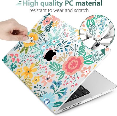 TWOLSKOO متوافق مع حافظة MacBook Pro 14 بوصة 2023 2022 2021 إصدار M2 A2779 M1 A2442 Pro/Max Chip مع معرف اللمس، حافظة بلاستيكية صلبة وغطاء لوحة مفاتيح وواقي شاشة، زهرة تجريدية in Saudi Arabia
