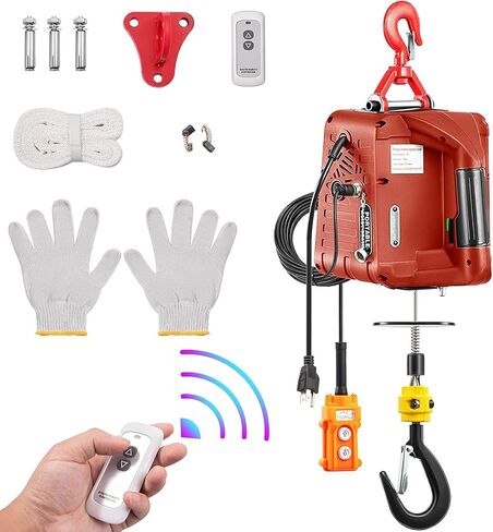3 in 1 Electric Hoist Winch, 1100LBS Portable Hoist Lift Crane 16FT/MIN 110 Volt Winch with Remote Control Wireless 82FT Electric Winch, 110V 500W with Overload Control, Orange in Saudi Arabia