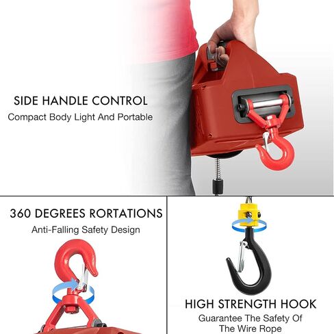 3 in 1 Electric Hoist Winch, 1100LBS Portable Hoist Lift Crane 16FT/MIN 110 Volt Winch with Remote Control Wireless 82FT Electric Winch, 110V 500W with Overload Control, Orange in Saudi Arabia