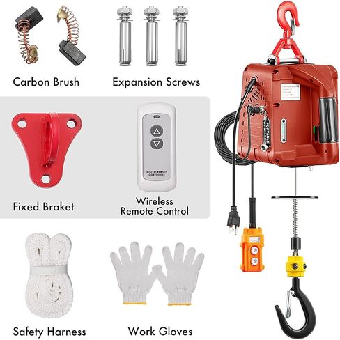 3 in 1 Electric Hoist Winch, 1100LBS Portable Hoist Lift Crane 16FT/MIN 110 Volt Winch with Remote Control Wireless 82FT Electric Winch, 110V 500W with Overload Control, Orange in Saudi Arabia
