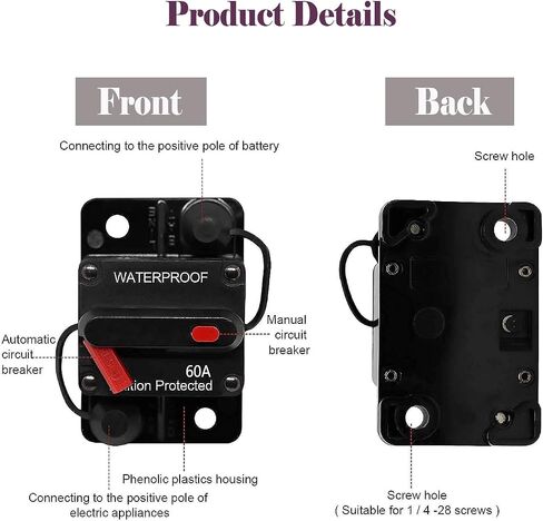 Circuit Breaker 60A with Manual Reset Fuse Holder DC 12V-48V Waterproof Circuit Breaker Switch for Engine, Car, Boat in Saudi Arabia