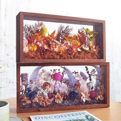 إطار صور الظل، صندوق تخزين زجاجي شبكي خشبي مزدوج الجوانب عالي الوضوح، صندوق عرض DIY، مناسب للزهور المجففة والعينات والحرف اليدوية والهدايا التذكارية ومجموعة الصور (بني الجوز) in Kuwait